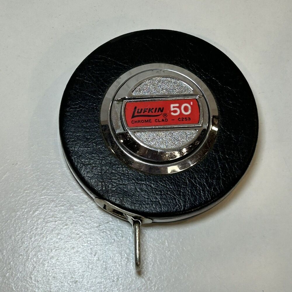 Vintage Lufkin Steel Tape Measure 50 Foot Leather Casing H433 USA